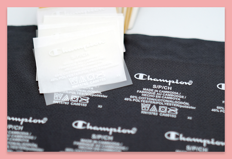 High Quality Custom Printed PET Tagless Heat Transfer Clothing Care Labels  for Garment Manufacture and Factory